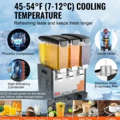 Dryckesdispenser, 3 behållare à 10 L, 43x41x68 cm, rostfritt stål