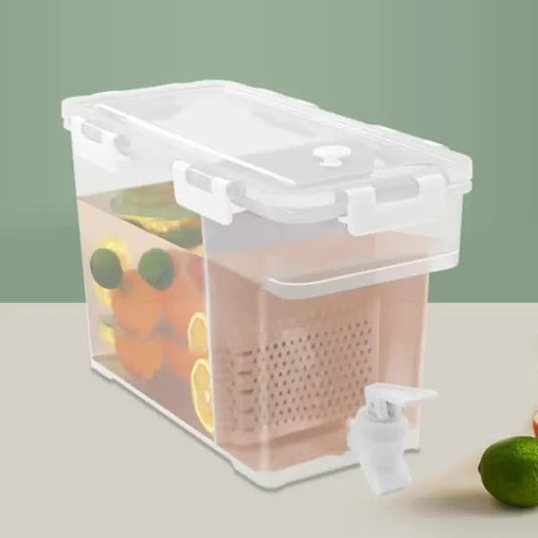 Dryckesdispenser - Vattendispenser för kylskåp 3,5 L - Dubbel behållare - Kran - Avdelare - Vit