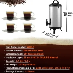 Dryckesautomater-Dryckesdispenser, 24x47,5 cm, rostfritt stål, isolerad
