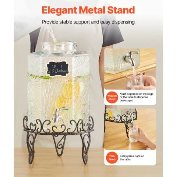 Dryckesdispenser, 40x21x21 cm, 10L, Glas, Transparent, Metallställ