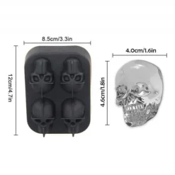 Isformar-3D-skalleform iskubbricka, gör fyra levande dödskallar, flexibel ismaskin av livsmedelskvalitet i silikonform