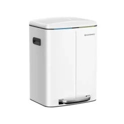 Soptunnor & Papperskorgar-Dubbel soptunna, 2 x 20 l kökssoptunna, trappstegsbehållare i metall med dubbla fack, innerhinkar i plast, lock med mjuk stängning och handtag, luktt | CDON