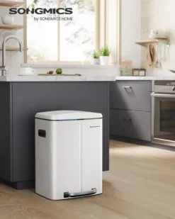 Soptunnor & Papperskorgar-Dubbel soptunna, 2 x 20 l kökssoptunna, trappstegsbehållare i metall med dubbla fack, innerhinkar i plast, lock med mjuk stängning och handtag, luktt | CDON