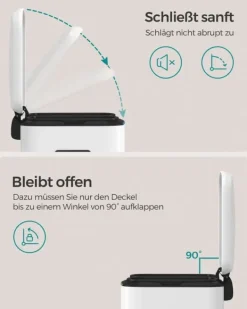 Soptunnor & Papperskorgar-Dubbel soptunna, 2 x 20 l kökssoptunna, trappstegsbehållare i metall med dubbla fack, innerhinkar i plast, lock med mjuk stängning och handtag, luktt | CDON