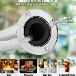 Dubbelkranar Fatölstornautomat, rostfritt stål, Kegerator Tower Kit med förmonterad slang och självstängande kran för fest och bar