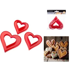 Kakformar-Dubbelsidiga plastutstickare HEART hjärtan 3 stycken kakutstickare för pepparkakor shortbread-kakor