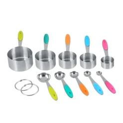 Ejoyous 10-delade måttkoppar och skedar i rostfritt stål med silikonhandtag Köksmått
