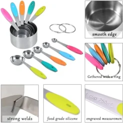 Ejoyous 10-delade måttkoppar och skedar i rostfritt stål med silikonhandtag Köksmått