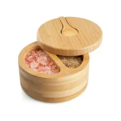 Salt- & Pepparströare-Elegant salt- och pepparkruka i bambu med lock och sked (91710001)