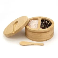 Salt- & Pepparströare-Elegant salt- och pepparkruka i bambu med lock och sked (91710001)