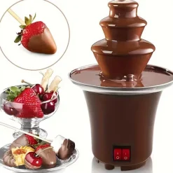 Fondueset-Elektrisk Chokladfondue Fontän – 3 Våningar, Rostfritt Stål, Smälter Choklad, Smör, Karamell – Perfekt För Fester, Bröllop Och Evenemang