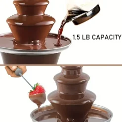 Fondueset-Elektrisk Chokladfondue Fontän – 3 Våningar, Rostfritt Stål, Smälter Choklad, Smör, Karamell – Perfekt För Fester, Bröllop Och Evenemang
