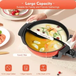 Elektrisk dubbel hotpot, bordsgryta, 6 L med lock, 1360 W, 220 V