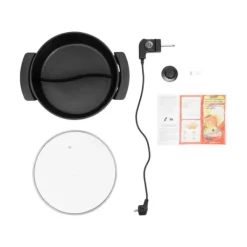 Fondueset-Elektrisk hotpot & fonduegryta - Dubbelsidig separerbar - 1360 W - 6 L - Ø 31 cm - 5-stegs temperaturkontroll - 220 V - Med lock - Svart