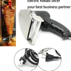 Elektrisk kebabskärare - Handhållen gyroskniv - 80 W Effekt - Justerbar skärtjocklek - Rostfritt stålblad - Bladslipare - Röd