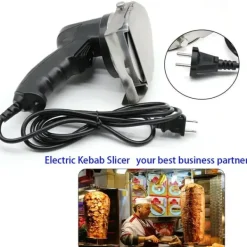 Elektrisk kebabskärare - Handhållen gyroskniv - 80 W Effekt - Justerbar skärtjocklek - Rostfritt stålblad - Bladslipare - Röd