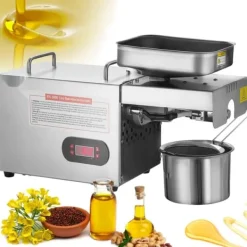 Elektrisk oljepressmaskin, 850 W, rostfritt stål, justerbar temperatur 0-300 ℃ för pressning av jordnötter och sesamfrön.