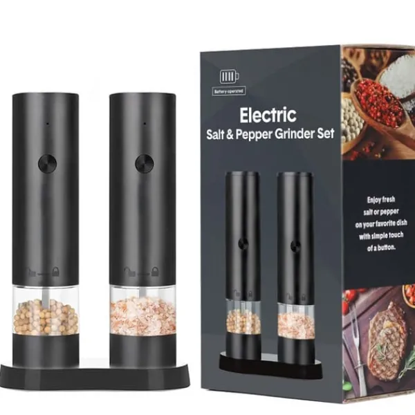 Elektrisk Pepparkvarn Set - Uppladdningsbar Salt- och Pepparkvarn med Keramisk Kvarn - 2-pack