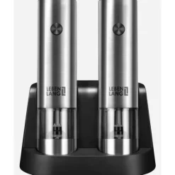 Elektrisk salt- och pepparkvarn med uppladdning - LEBENLANG - Rostfritt stål - LED - USB-C - 2 stycken