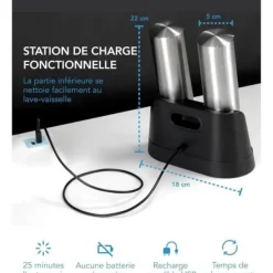 Elektrisk salt- och pepparkvarn med uppladdning - LEBENLANG - Rostfritt stål - LED - USB-C - 2 stycken