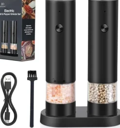 Elektrisk salt- och pepparkvarn - USB-laddningsbar elektrisk pepparkvarn med förvaringsbox