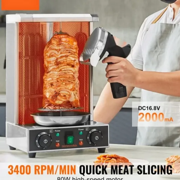 Elektriska Knivar-Elektrisk shawarmakniv, sladdlös, turkisk döner kebab köttskärare med 2 blad.