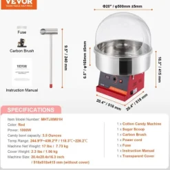 Maskiner För Spunnet Socker-Elektrisk Sockervaddsmaskin, 1000W Effekt, 3,5 Ounce Kapacitet,Röd med lock