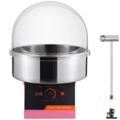 Elektrisk sockervaddsmaskin 1000 W, kommersiell godismaskin med lock, rostfri skål och sockerskopa, perfekt för evenemang