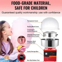Maskiner För Spunnet Socker-Elektrisk sockervaddsmaskin 1000 W, kommersiell godismaskin med lock, rostfri skål, sockerskopa och förvaringslåda, perfekt för evenemang