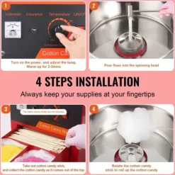 Maskiner För Spunnet Socker-Elektrisk sockervaddsmaskin 1000 W, kommersiell godismaskin med lock, rostfri skål, sockerskopa och förvaringslåda, perfekt för evenemang
