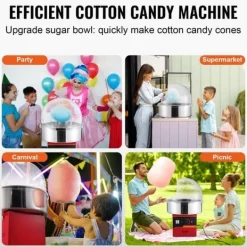 Maskiner För Spunnet Socker-Elektrisk sockervaddsmaskin 1000 W, kommersiell godismaskin med lock, rostfri skål, sockerskopa och förvaringslåda, perfekt för evenemang