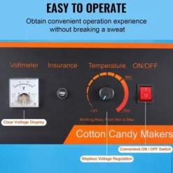 Elektrisk sockervaddsmaskin 1000 W, kommersiell godismaskin med lock, rostfri skål, sockerskopa, perfekt för fest och evenemang