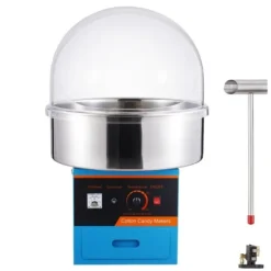 Elektrisk sockervaddsmaskin 1000 W, kommersiell godismaskin med lock, rostfri skål, sockerskopa, perfekt för fest och evenemang