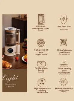 Elektrisk sojamjölksmaskin - Högprestandamixer - 1,5 l - Automatiska program - Juicer - Rispasta/risgröt - Vit