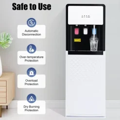 Vattenkylare-Elektrisk vattenautomat - Golvstående vattenkylare - Varmt och kallt vatten - Bottenmatad - 110V/220V - UL-certifierad - Vit