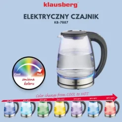 Vattenkokare-Elektrisk vattenkokare med temperaturkontroll, glas, 1,8L, KLAUSBERG KB-7887