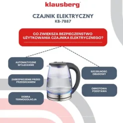 Vattenkokare-Elektrisk vattenkokare med temperaturkontroll, glas, 1,8L, KLAUSBERG KB-7887