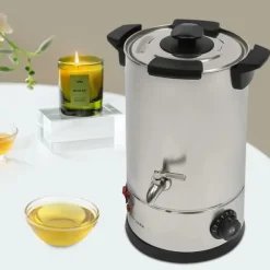 Dryckvärmare-Elektrisk vaxsmältare - 10 l smältgryta - Temperaturkontroll - Enkel hällpip - För ljusgjutning - Silver