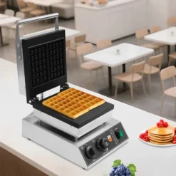 Elektriskt våffeljärn - Kommersiellt - Dubbelt, rektangulär form - 2000 W - Temperatur 50–300 °C - Timer 0–5 min - Gjutaluminium & rostfritt stål