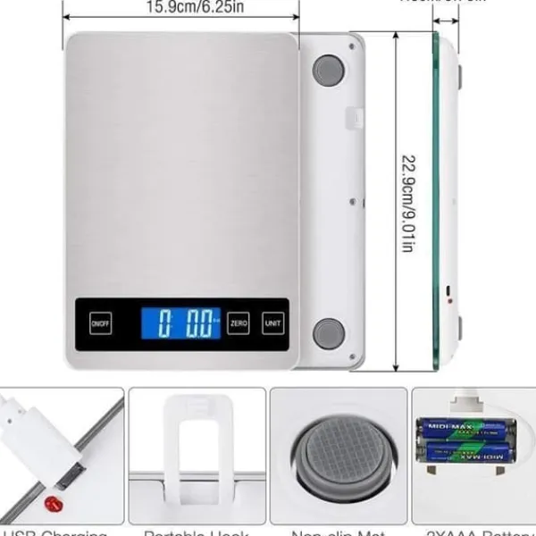 Elektronisk köksvåg, 15 kg/33 lb matvåg, köksvåg Noggrannhet på 1 g/0,1 oz, USB-laddning, LCD-skärm