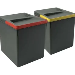 Källsorteringskärl-Emuca Recycling Bin Recycling Kit för kökslådor Återvinningshöjd 266 mm, 2x15 liter, antracitgrå plast