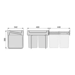 Källsorteringskärl--Emuca återvinningsbehållare med nedre montering och manuell utdragning för köksdelar Recycle, 2x20 liter, Grå plast
