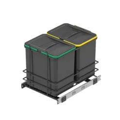 Källsorteringskärl-Emuca Återvinningsbehållare Recycle för kök, 2 x 16 L, fastsättning från botten och manuell uttagning, Grå antracitplast