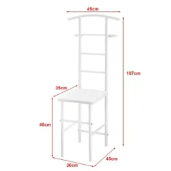 [en.casa] Kläd- & Garderobsförvaring-® Klädbetjänt Anaheim-107x45x45cm-pulverlackerad metall-MDF- Sitshöjd: 45 cm-vit