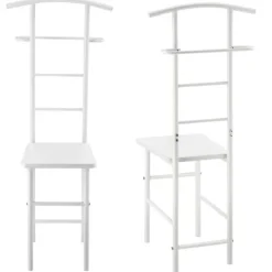 [en.casa] Kläd- & Garderobsförvaring-® Klädbetjänt Anaheim-107x45x45cm-pulverlackerad metall-MDF- Sitshöjd: 45 cm-vit
