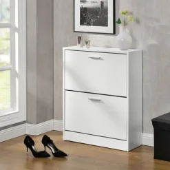 [en.casa] ® Skoskåp-63x24x81cm-2 fack-vit-plats för 12 par skor