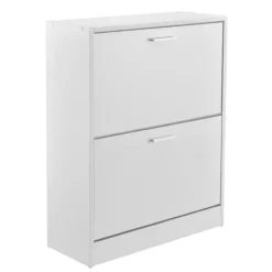 [en.casa] ® Skoskåp-63x24x81cm-2 fack-vit-plats för 12 par skor