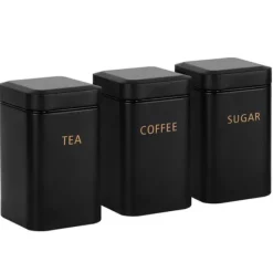 Förvaringsburkar-Ensemble 3 Lådor för Te Kaffe Socker 9x14,5cm Hermetisk Cheffinger Svart