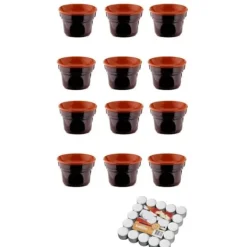 Fondueset-ERBJUDANDE 12 FÖR FÖR BAGNA CAUDA CM 14 BRUNA TERRE D'UMBRIA + 50 T-LIGHT LJUS SOM GÅVA