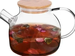 Kaffe- & Tekannor-Excellent Houseware Glaskanna med sil för vatten te örter varma drycker med handtag lock 1 l